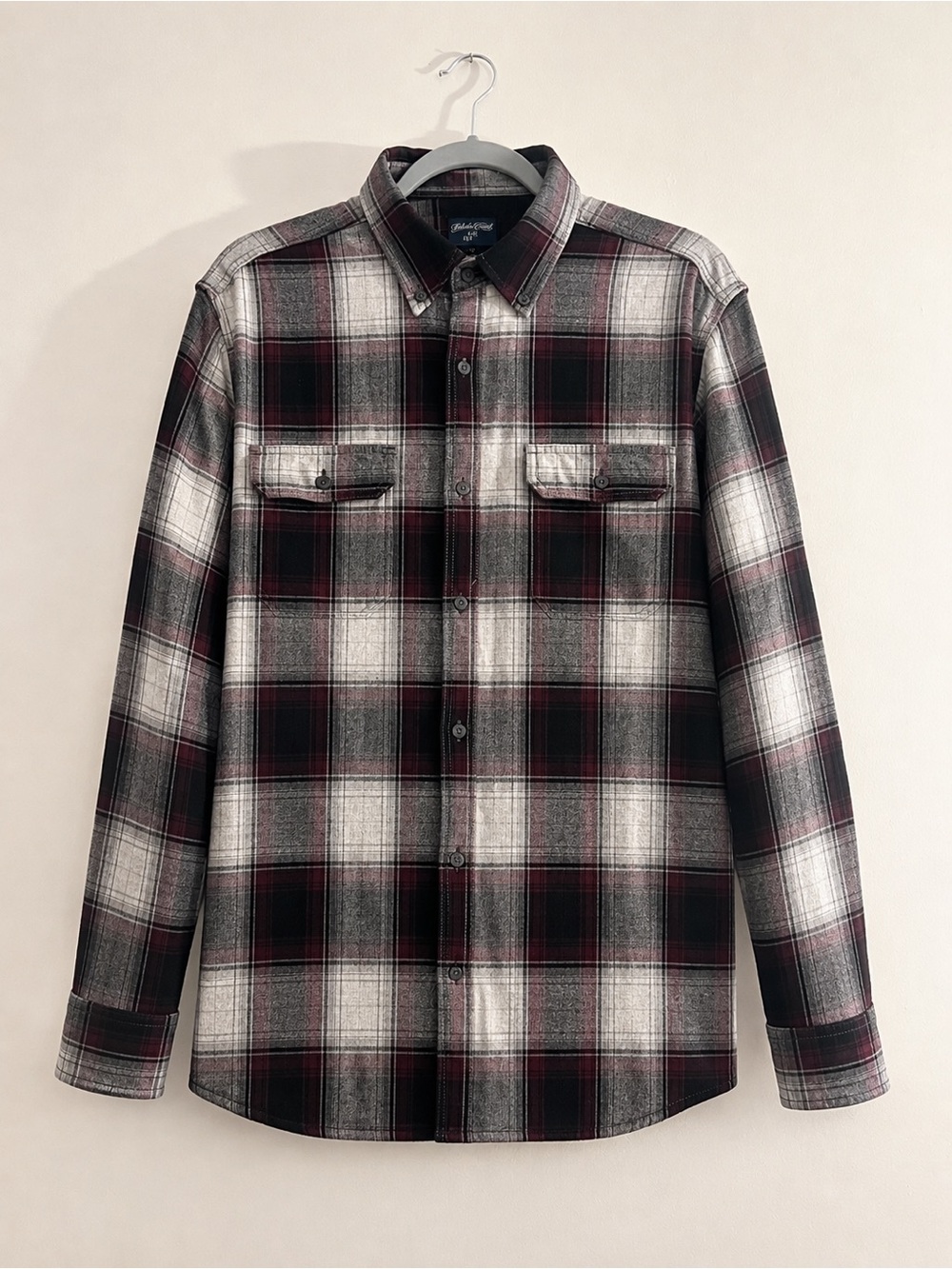 Faded Glory Men's Plaid Button-Down Shirt in Black, White & Burgundy